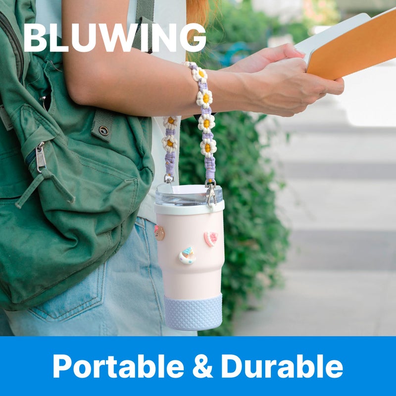Bluwing Water Bottle Handle with Strap Compatible with Owala  Stanley Cup  Hydro Flask  Water Bottle Handle Fits Most 12-40oz Water Bottles(Daisy Green 4) - Image 5